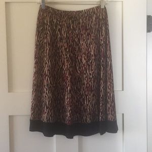Brick red, black and cream, elastic waist skirt